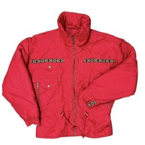 Vintage Edelweiss Skiwear Puffer Jacket Aztec Red Ski Snow Coat Wmns Sz M 90s